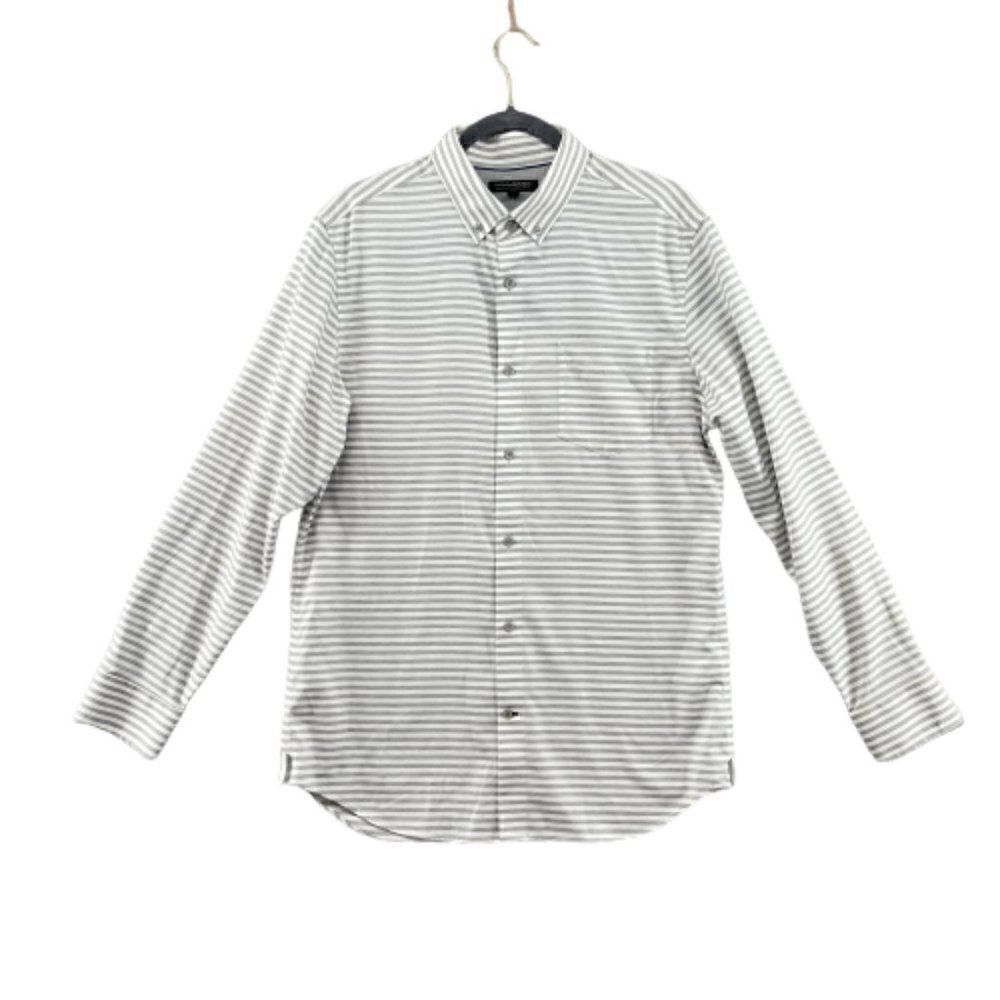 Banana republic button down shirt mens large gray white stripe NEW